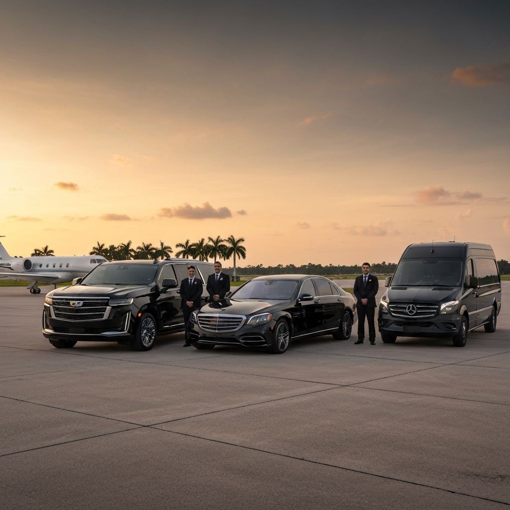 Executive vehicle fleet at Fort Lauderdale Executive Airport tarmac