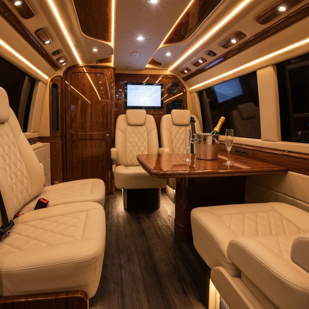 Mercedes Executive Sprinter limousine interior for FXE private aviation clients