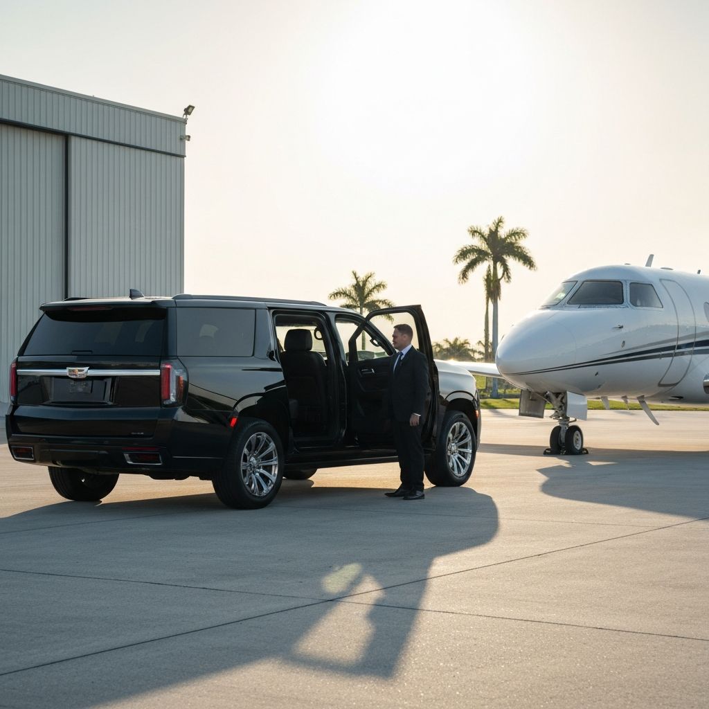 2025 Cadillac Escalade ESV planeside at OPF executive airport