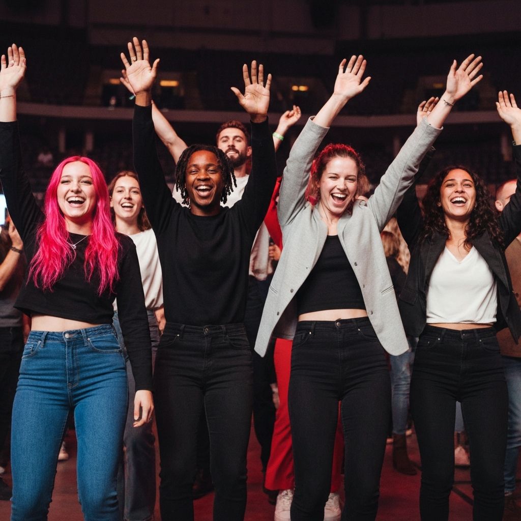 Happy friends enjoying concert and event experience