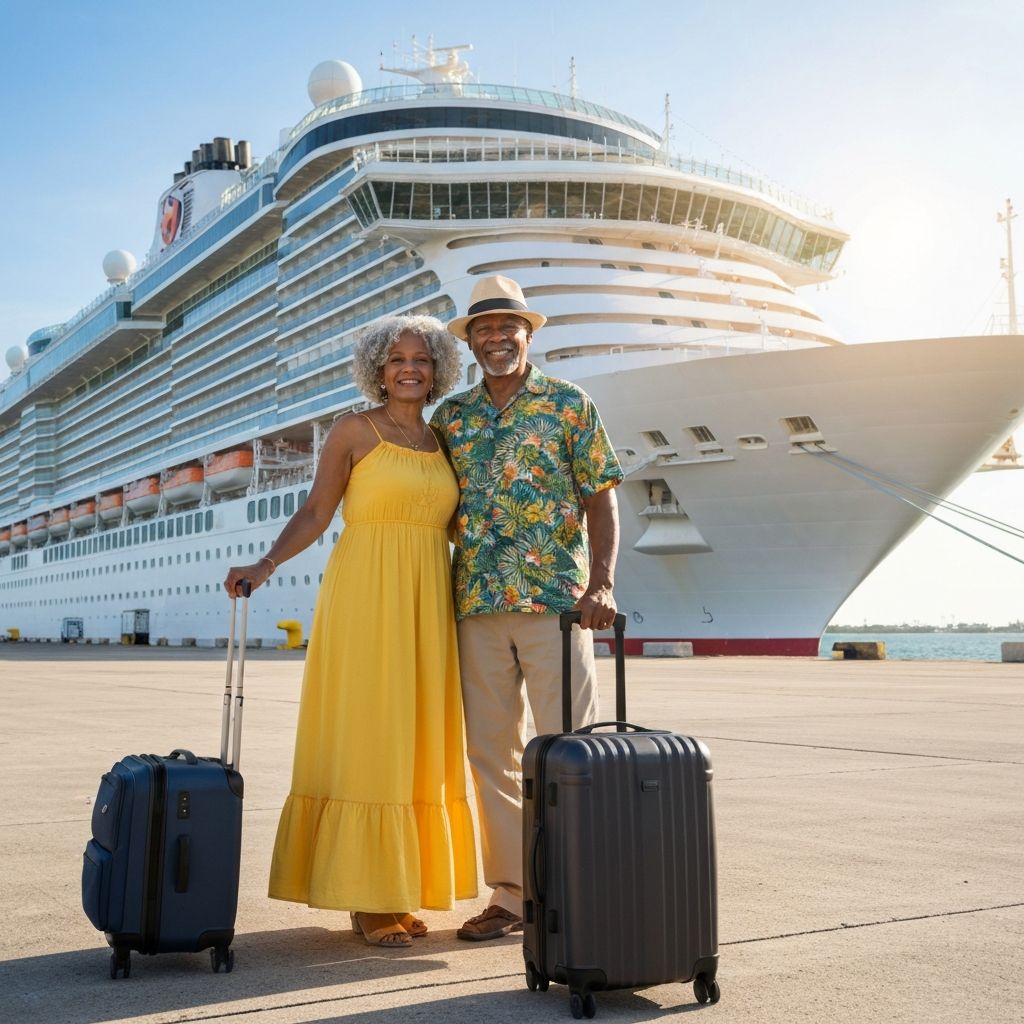 Happy cruise vacationers ready for their trip