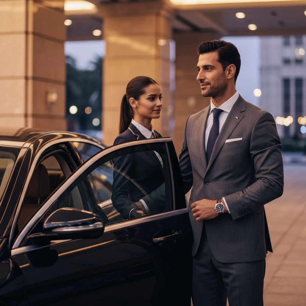 Satisfied VIP client with luxury chauffeur service