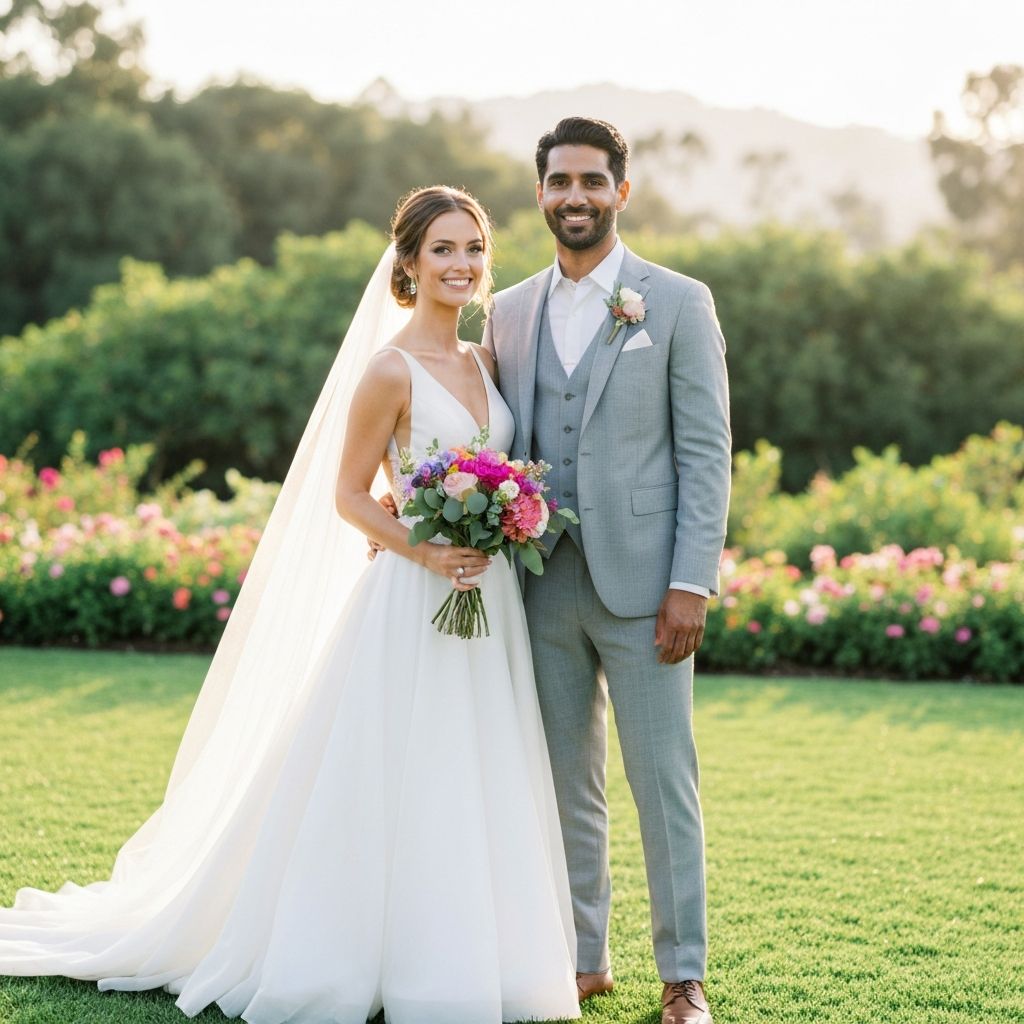 Happy bride and groom on their wedding day