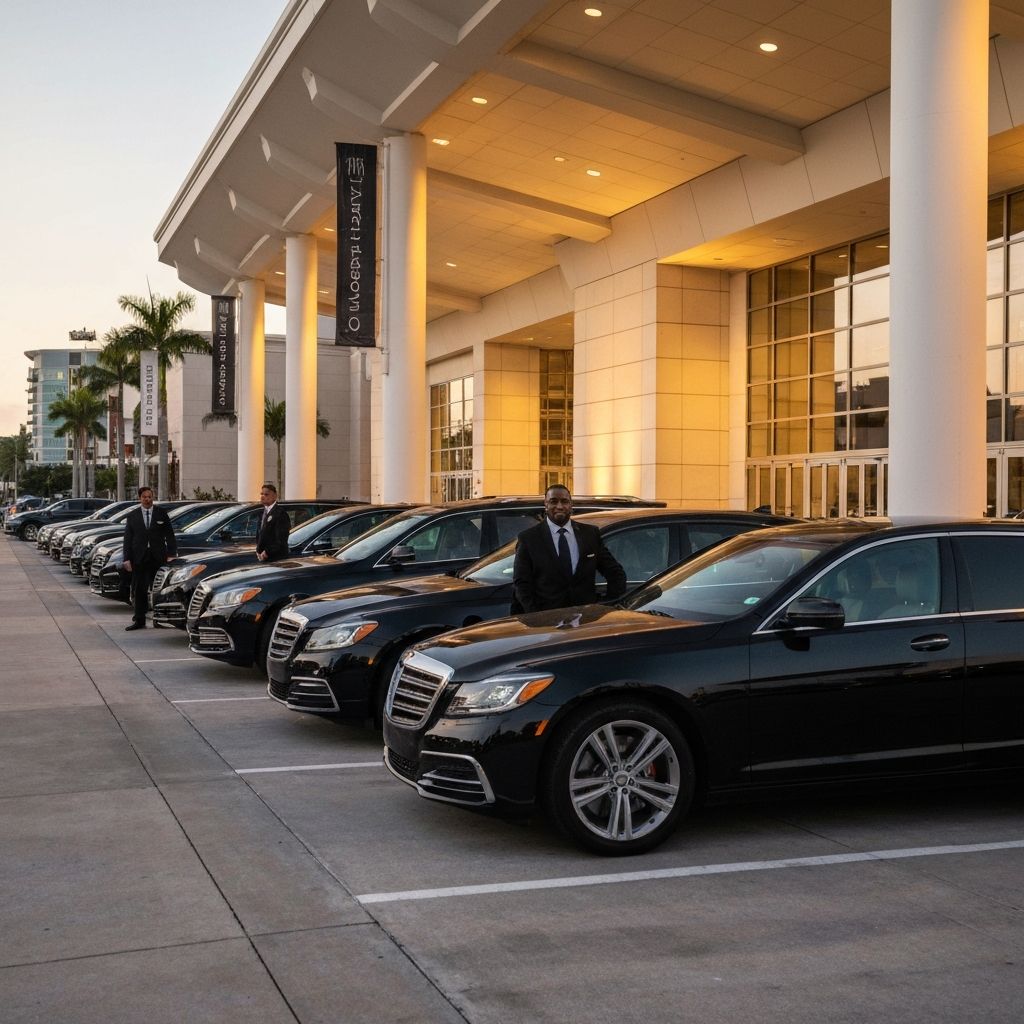 Fleet of luxury vehicles at Florida corporate event and convention center
