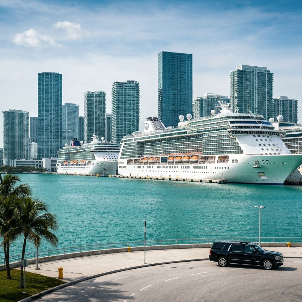 BlackRide luxury black car service at PortMiami cruise terminal in Miami, Florida